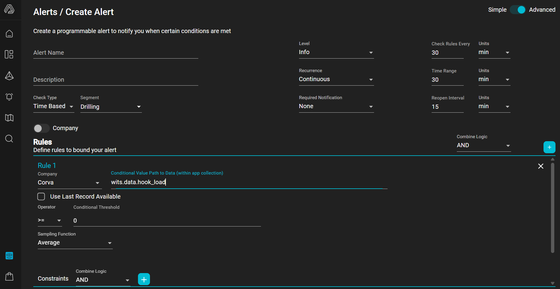 Time Based Alert Definition UI